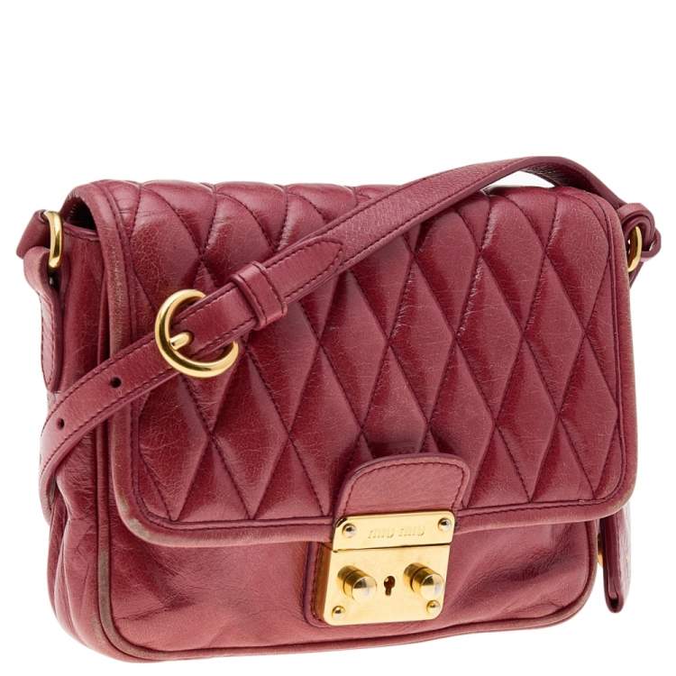 Pre Owned Miu Miu Red Quilted Leather Pushlock Flap Shoulder Bag