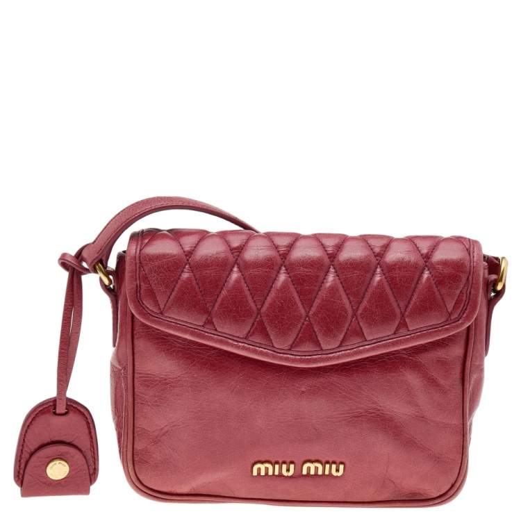 Pre Owned Miu Miu Red Quilted Leather Pushlock Flap Shoulder Bag