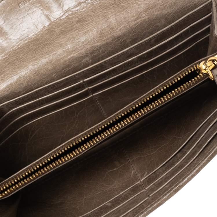 Pre Owned Miu Miu Pale Green Matelassé Leather Flap Continental Wallet