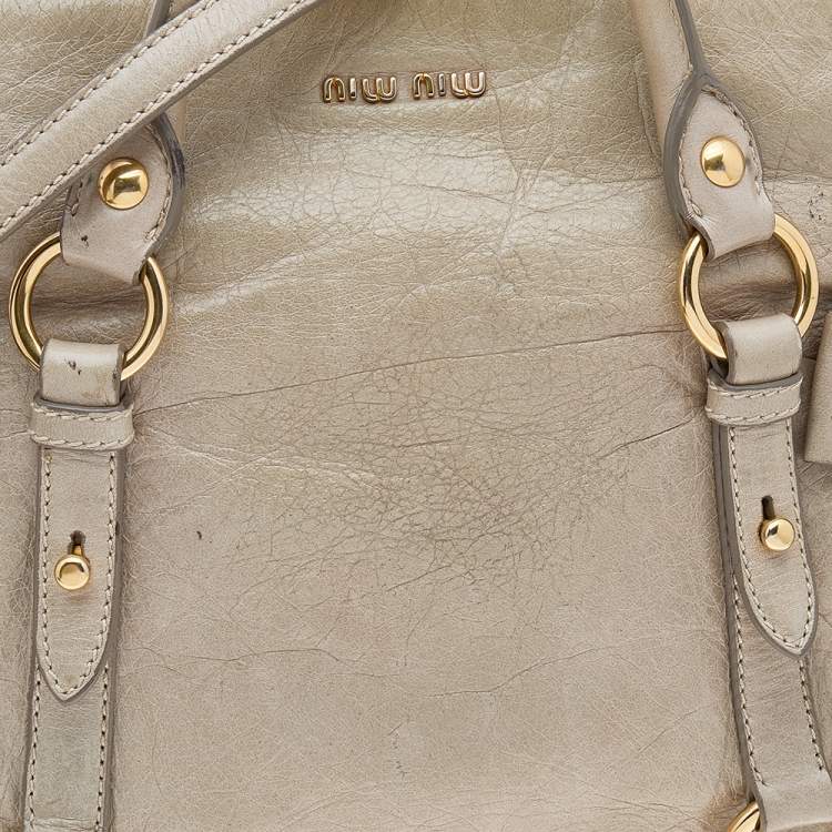 Pre Owned Miu Miu Grey Vitello Lux Leather Bow Satchel