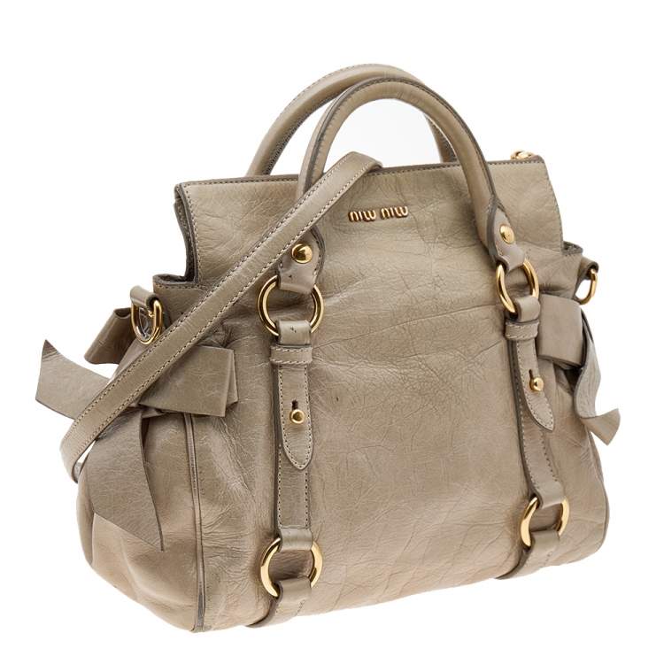 Pre Owned Miu Miu Grey Vitello Lux Leather Bow Satchel