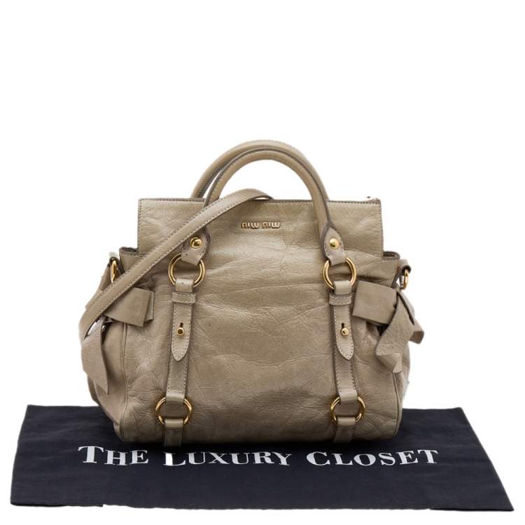 Pre Owned Miu Miu Grey Vitello Lux Leather Bow Satchel
