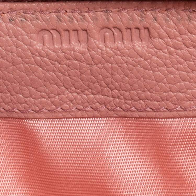 Pre Owned Miu Miu Pink Leather Studded Bow Crystal Embellished Zip Around Wallet