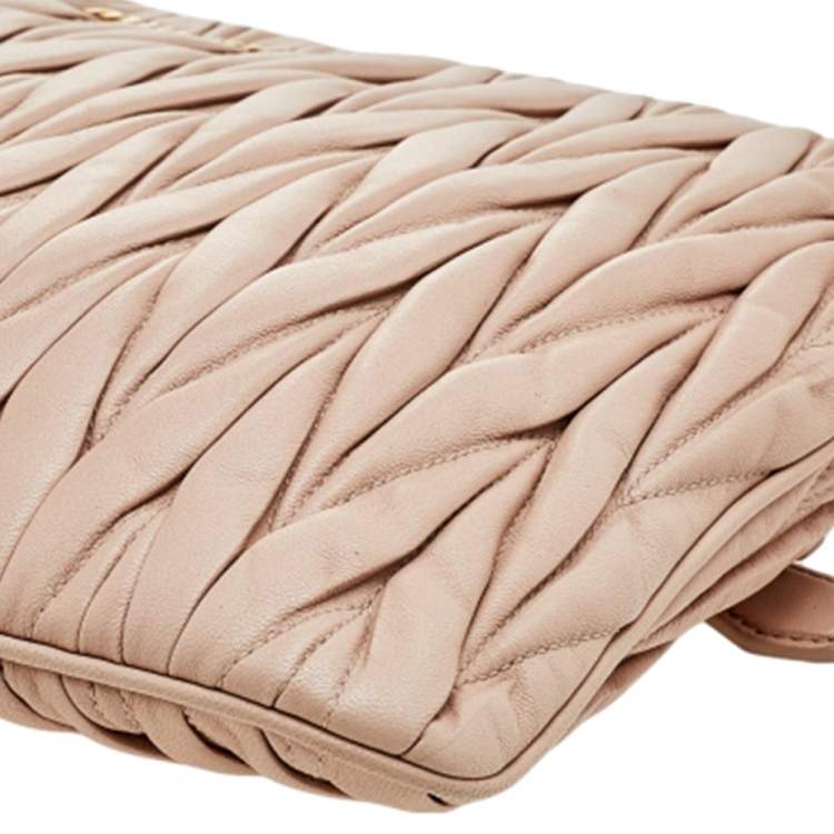 Pre Owned Miu Miu Beige Matelassé Leather Pouch 