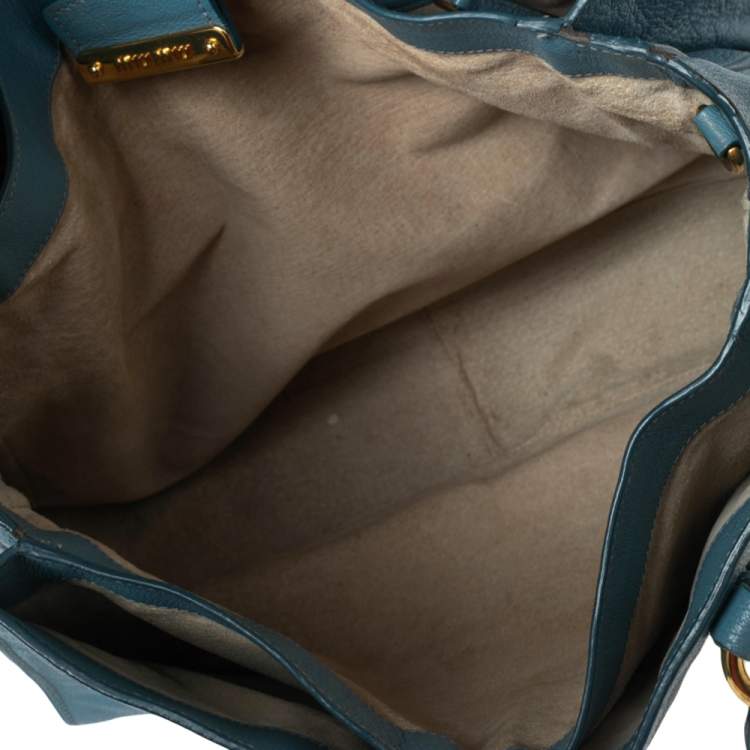 Pre Owned Miu Miu Blue Madras Leather Tote