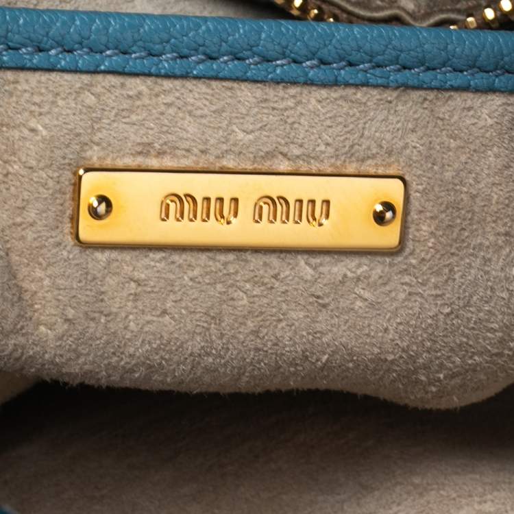 Pre Owned Miu Miu Blue Madras Leather Tote