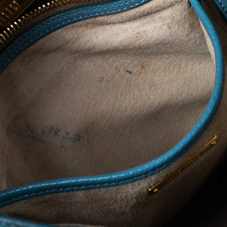 Pre Owned Miu Miu Blue Madras Leather Tote