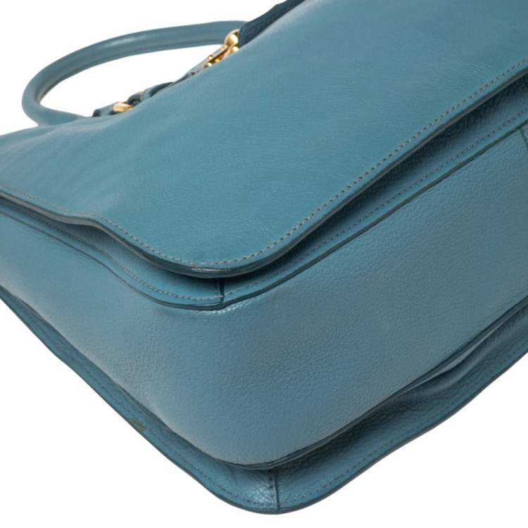 Pre Owned Miu Miu Blue Madras Leather Tote