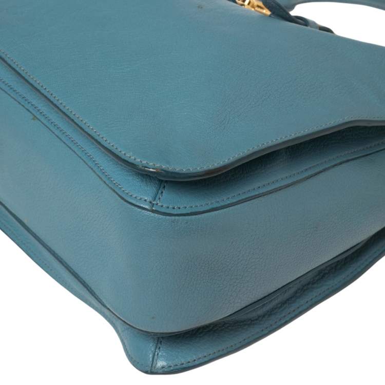 Pre Owned Miu Miu Blue Madras Leather Tote