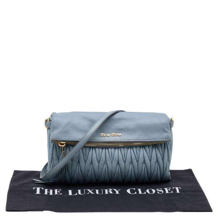 Pre Owned Miu Miu Blue Leather Matelassé Leather Flap Shoulder Bag