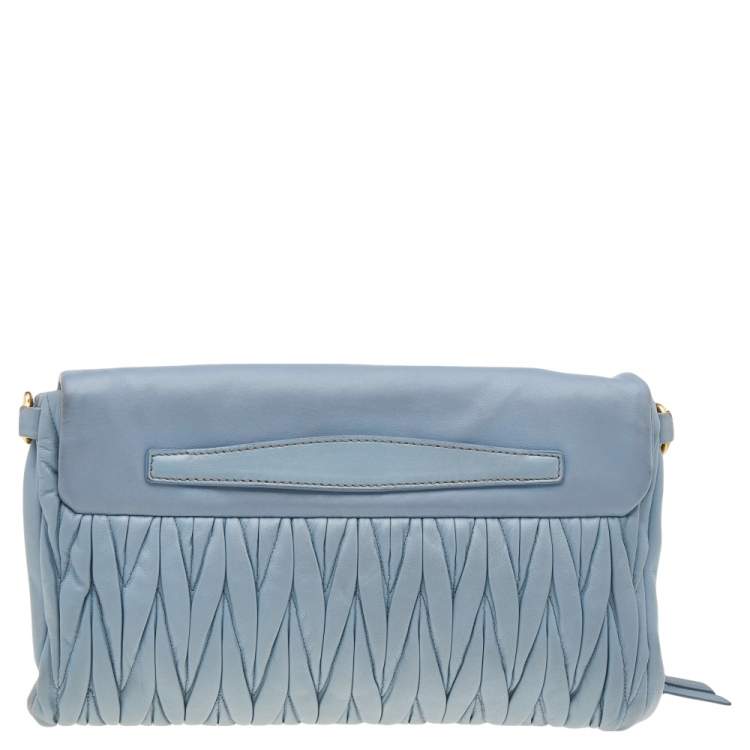 Pre Owned Miu Miu Blue Leather Matelassé Leather Flap Shoulder Bag