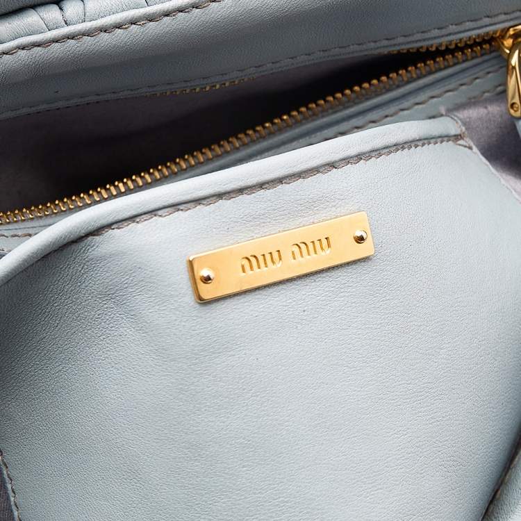 Pre Owned Miu Miu Blue Leather Matelassé Leather Flap Shoulder Bag