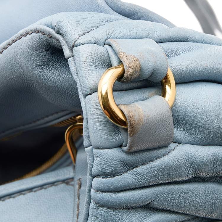 Pre Owned Miu Miu Blue Leather Matelassé Leather Flap Shoulder Bag