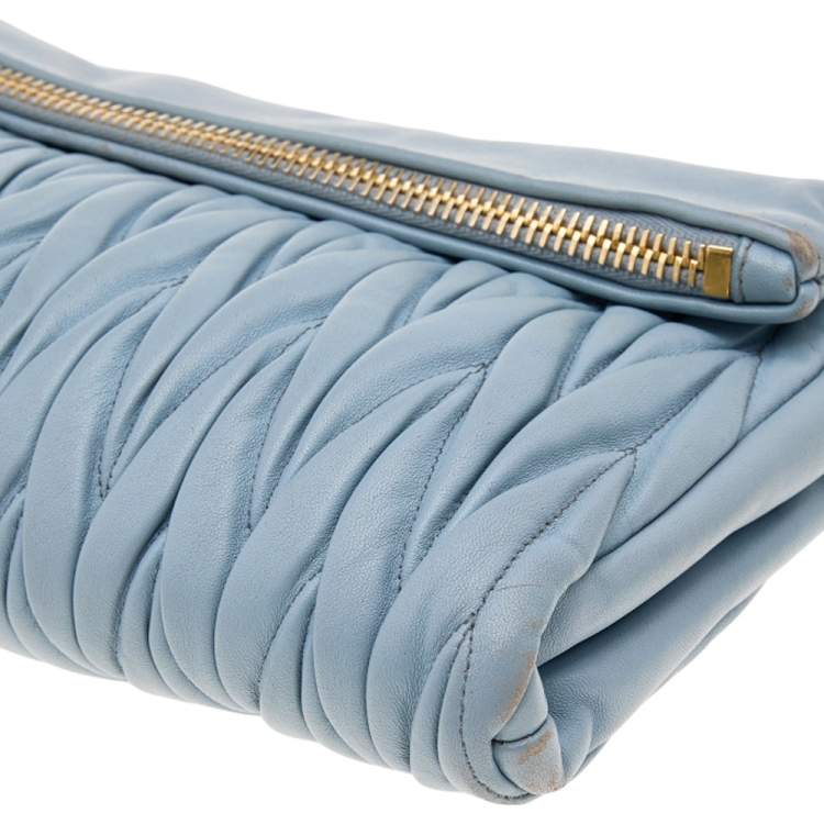 Pre Owned Miu Miu Blue Leather Matelassé Leather Flap Shoulder Bag