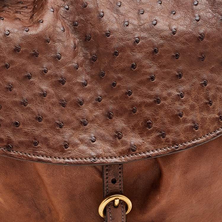 Pre Owned Miu Miu Brown Ostrich And Leather Top Handle Bag