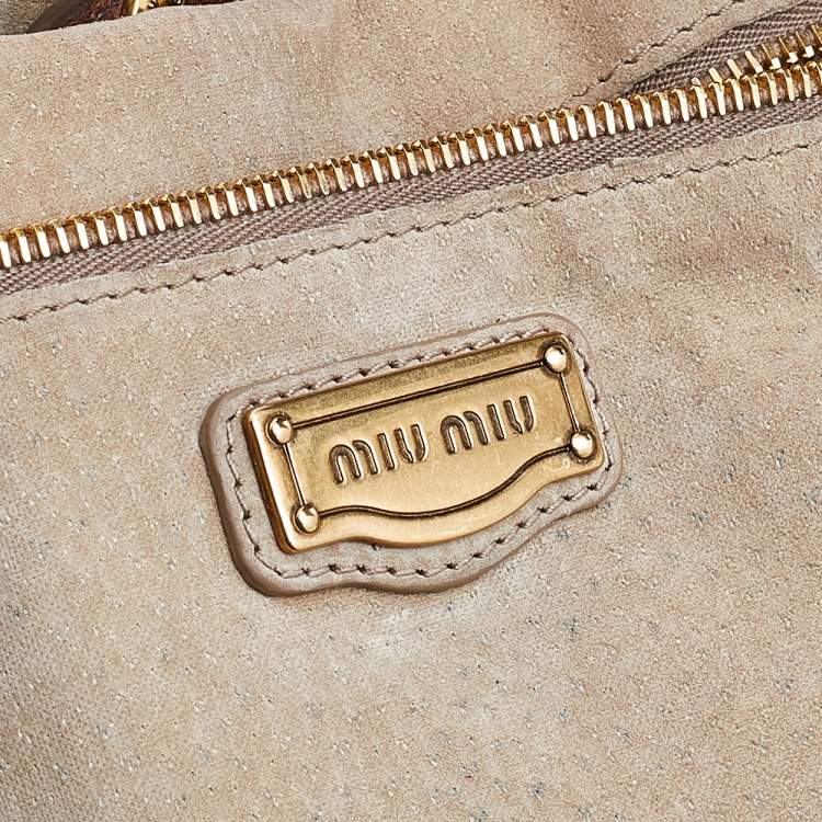 Pre Owned Miu Miu Brown Ostrich And Leather Top Handle Bag