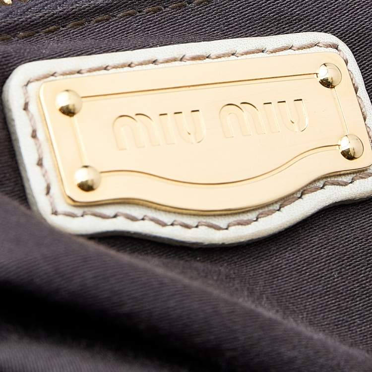 Pre Owned Miu Miu Cream Leather Fold Over Shoulder Bag