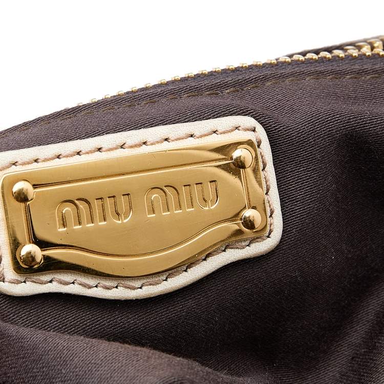 Pre Owned Miu Miu Cream Leather Fold Over Shoulder Bag