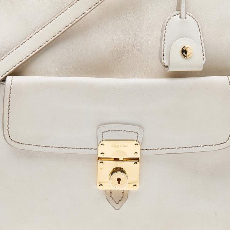 Pre Owned Miu Miu Cream Leather Fold Over Shoulder Bag