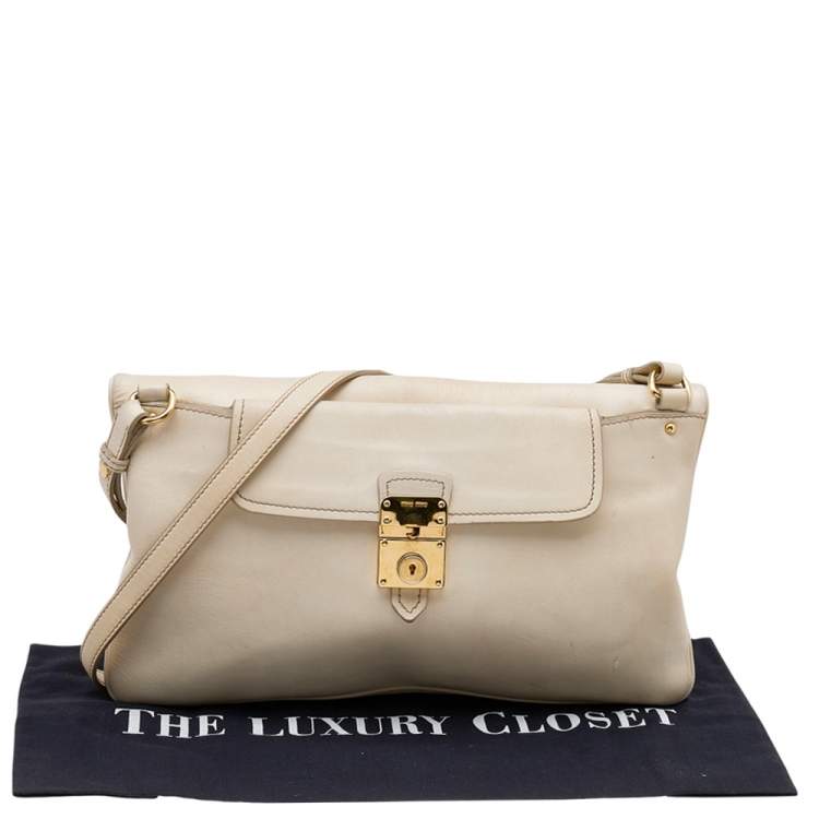 Pre Owned Miu Miu Cream Leather Fold Over Shoulder Bag