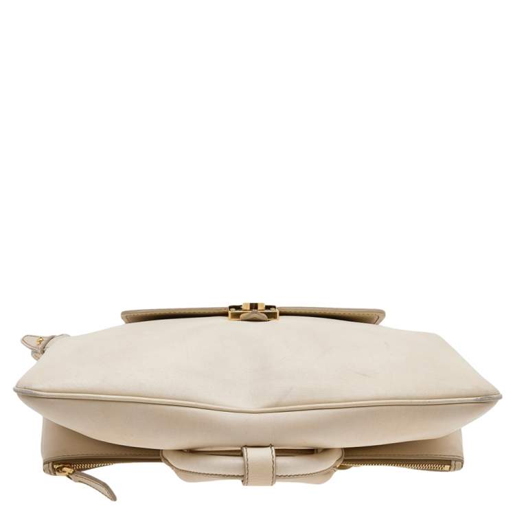 Pre Owned Miu Miu Cream Leather Fold Over Shoulder Bag