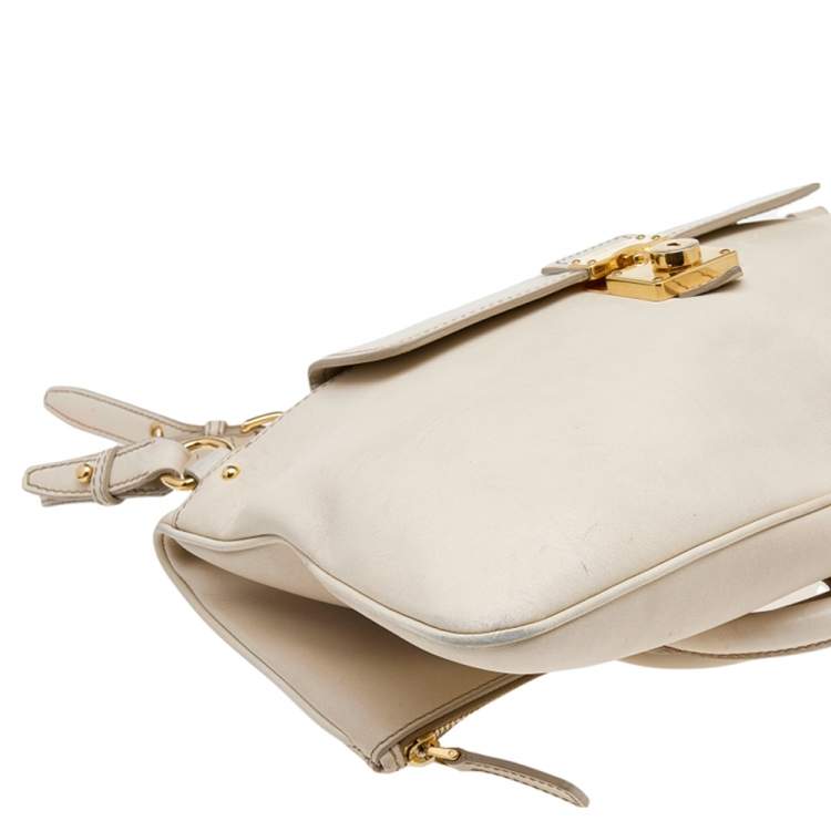 Pre Owned Miu Miu Cream Leather Fold Over Shoulder Bag