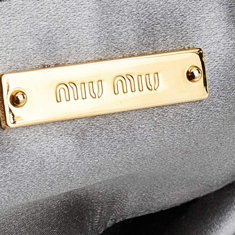 Pre Owned Miu Miu Black Leather Crystal Embellished Fringed Clutch
