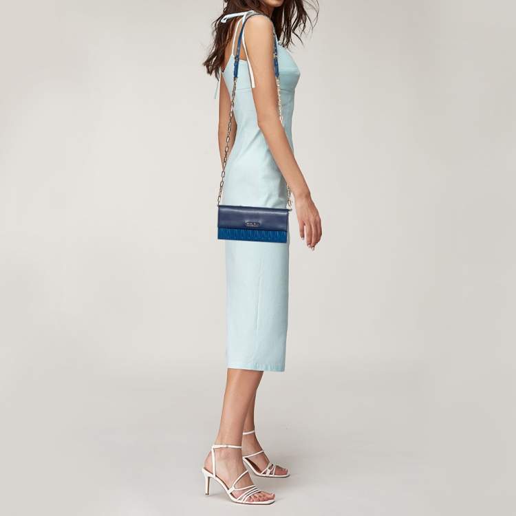 Pre Owned Miu Miu Two Tone Blue Matelassé Leather Chain Clutch
