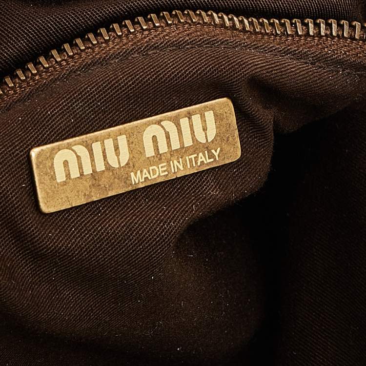 Pre Owned Miu Miu Green/Dark Brown Suede And Leather Brogue Hobo