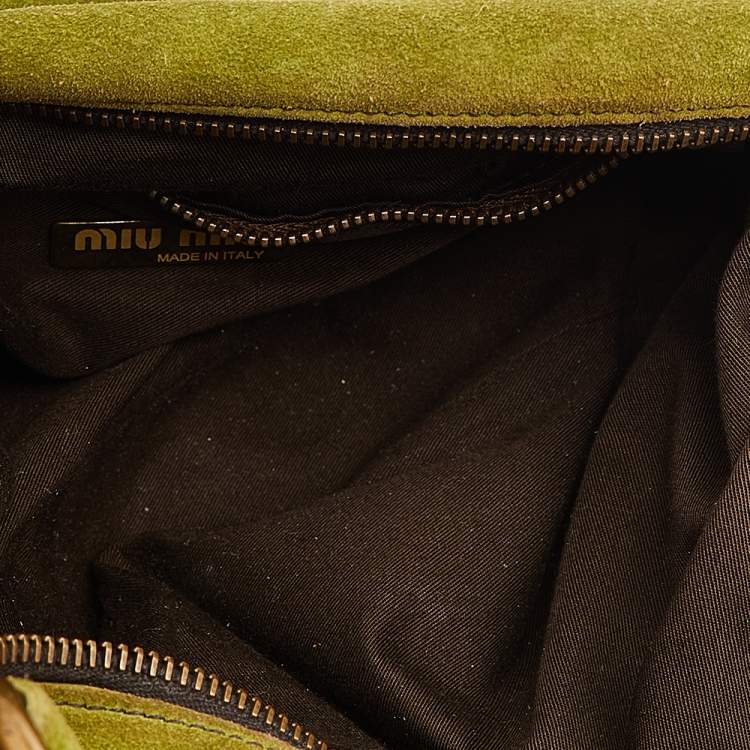 Pre Owned Miu Miu Green/Dark Brown Suede And Leather Brogue Hobo