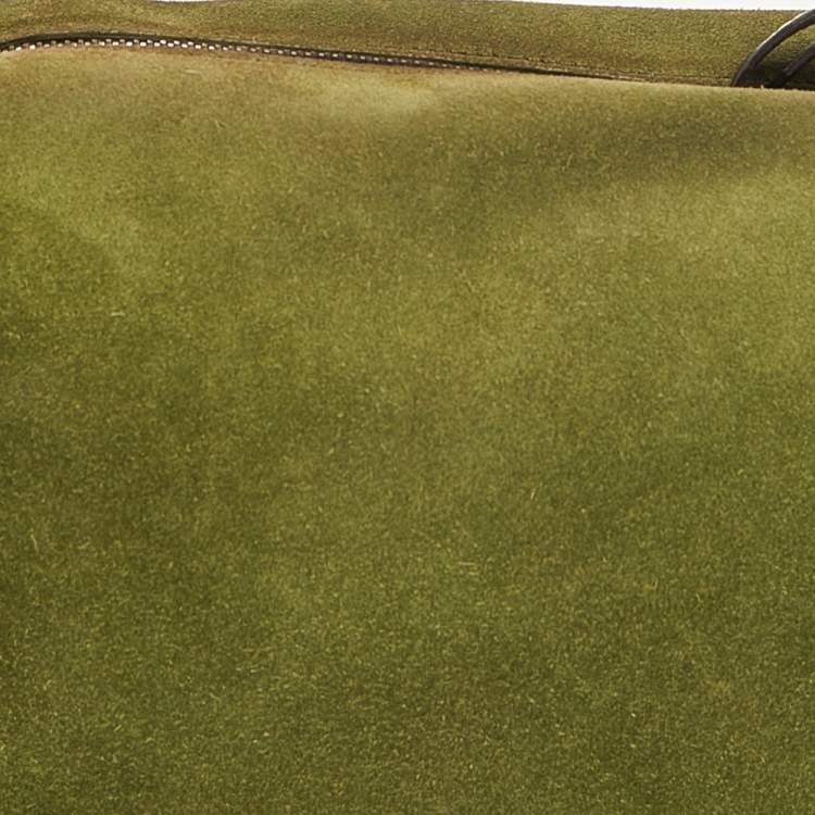 Pre Owned Miu Miu Green/Dark Brown Suede And Leather Brogue Hobo