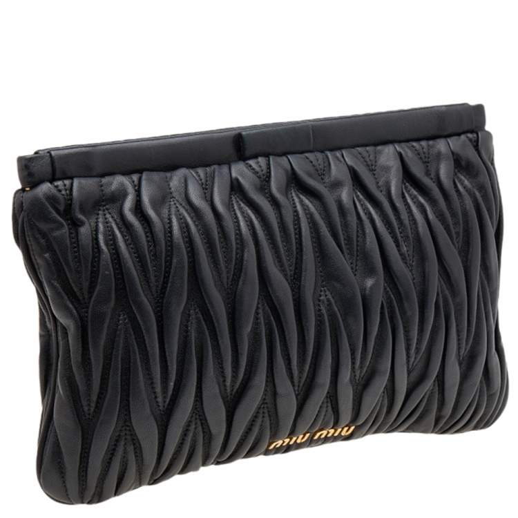 Pre Owned Miu Miu Black Metalassé Leather Clutch