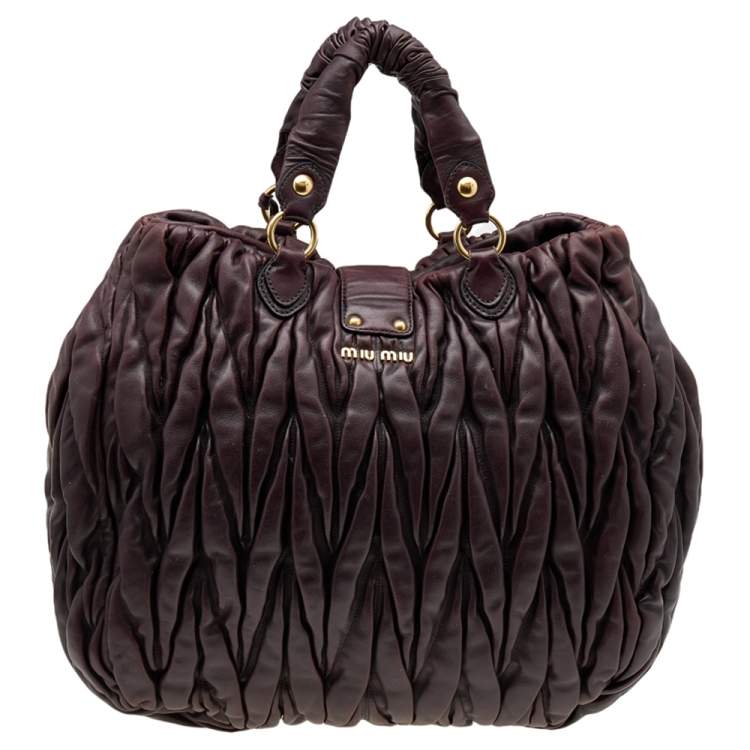 Pre Owned Miu Miu Chocolate Brown Matelassé Leather Large Shopper Tote