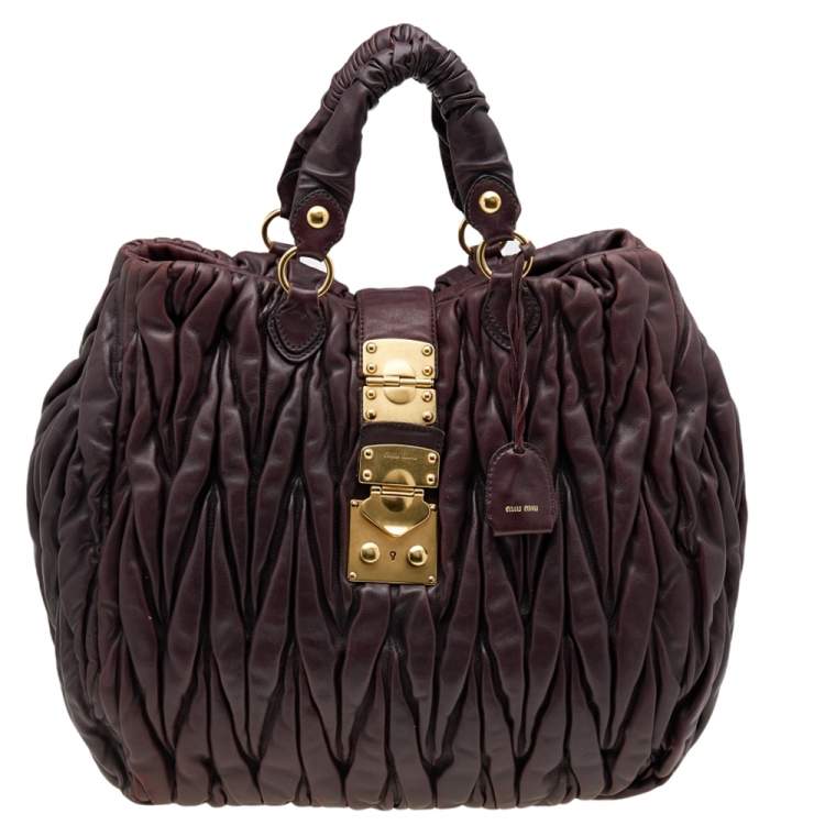 Pre Owned Miu Miu Chocolate Brown Matelassé Leather Large Shopper Tote