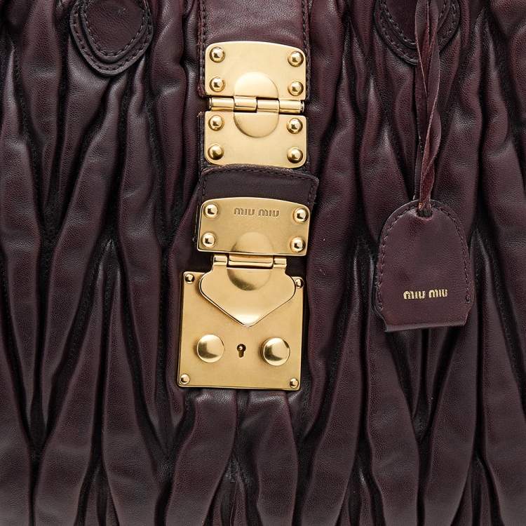 Pre Owned Miu Miu Chocolate Brown Matelassé Leather Large Shopper Tote