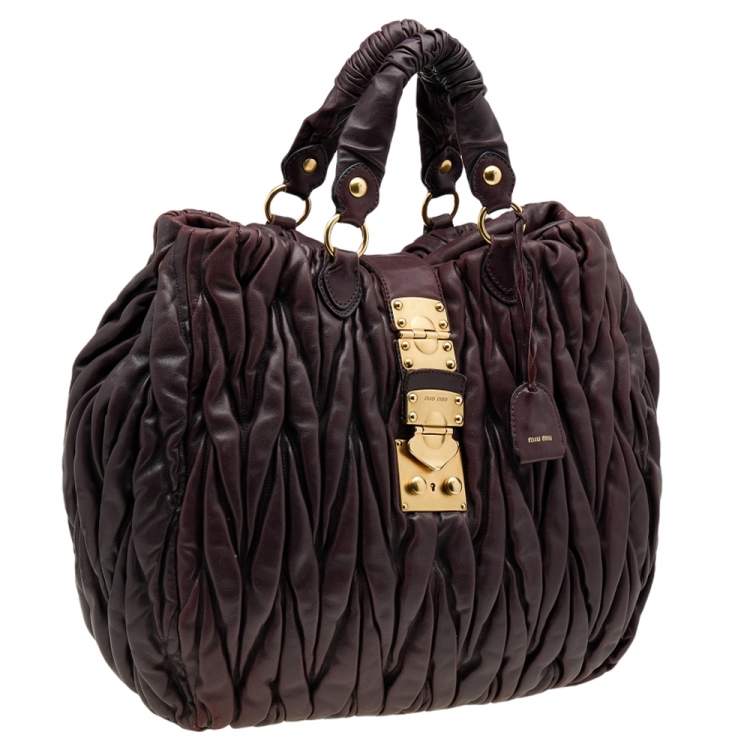 Pre Owned Miu Miu Chocolate Brown Matelassé Leather Large Shopper Tote