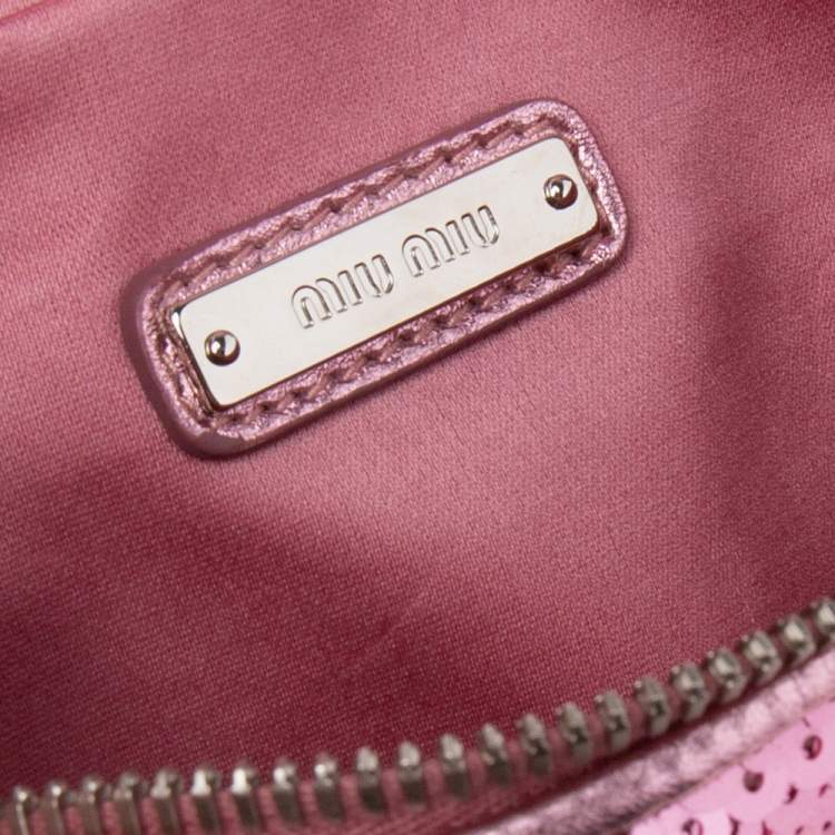 Pre Owned Miu Miu Pink Sequins and Leather Belt Bag