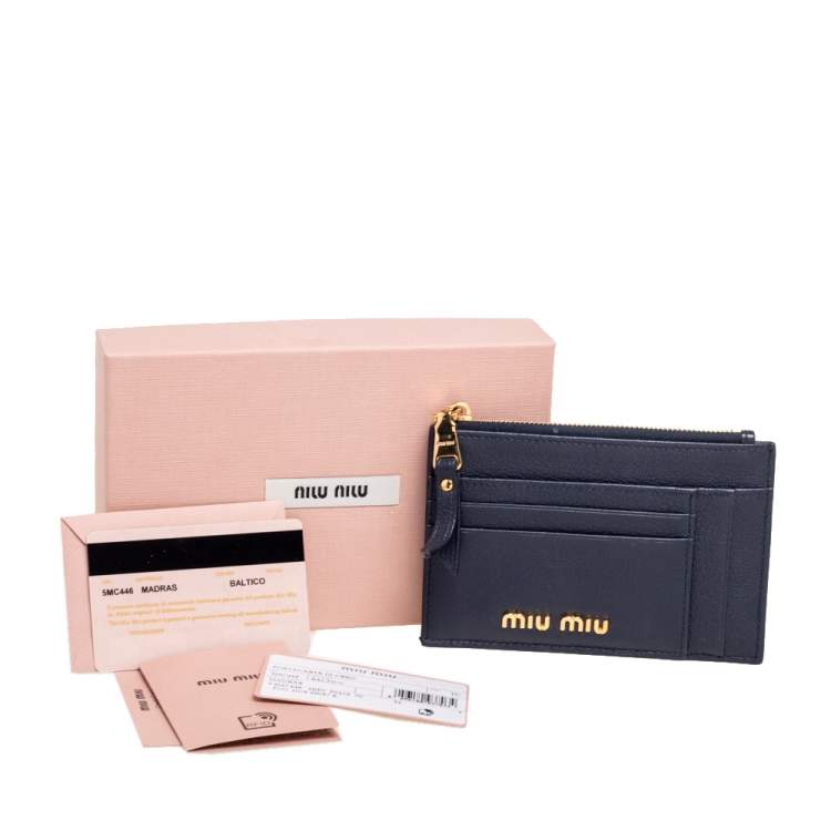Pre Owned Miu Miu Navy Blue Leather Zip Card Holder