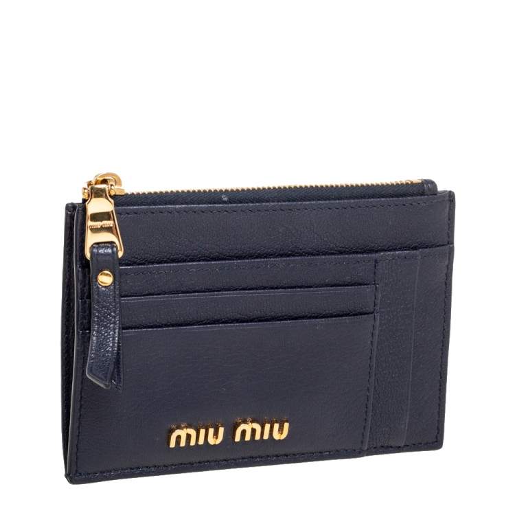Pre Owned Miu Miu Navy Blue Leather Zip Card Holder