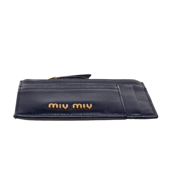 Pre Owned Miu Miu Navy Blue Leather Zip Card Holder