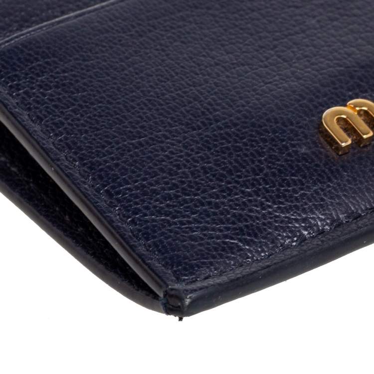 Pre Owned Miu Miu Navy Blue Leather Zip Card Holder