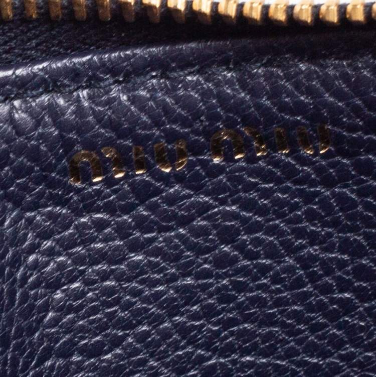 Pre Owned Miu Miu Navy Blue Leather Zip Card Holder