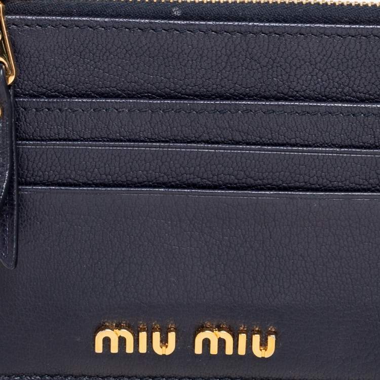 Pre Owned Miu Miu Navy Blue Leather Zip Card Holder