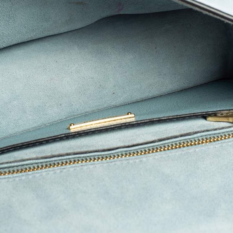 Pre Owned Miu Miu Two Tone Blue Leather Crystal Embellished Flap Top Handle Bag