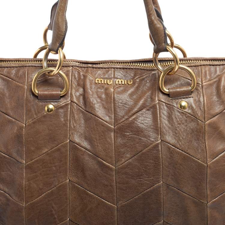 Pre Owned Miu Miu Brown Chevron Leather Grommet Satchel