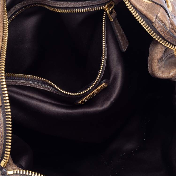 Pre Owned Miu Miu Brown Chevron Leather Grommet Satchel