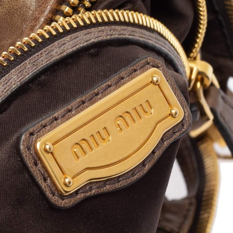 Pre Owned Miu Miu Brown Chevron Leather Grommet Satchel