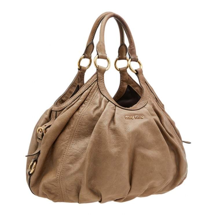 Pre Owned Miu Miu Brown Vitello Leather Sport Hobo