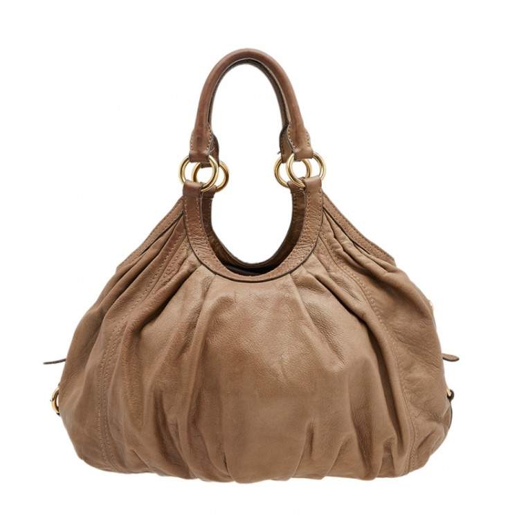 Pre Owned Miu Miu Brown Vitello Leather Sport Hobo
