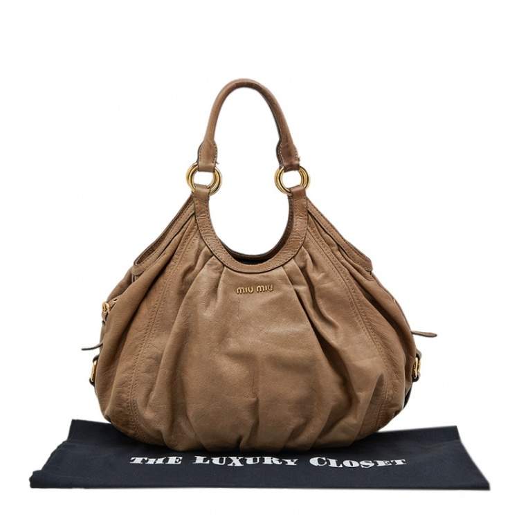 Pre Owned Miu Miu Brown Vitello Leather Sport Hobo